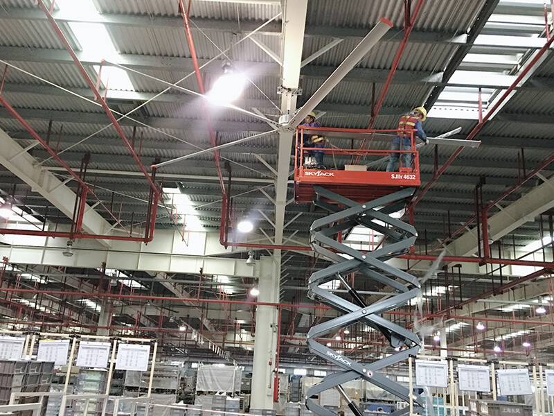 Site installation of servo direct drive industrial big ceiling fans